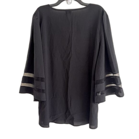 Conceited Sheer Stripes Long Bell Sleeve Top Plus Size 2X Blouse Casual V Neck - Picture 4 of 9